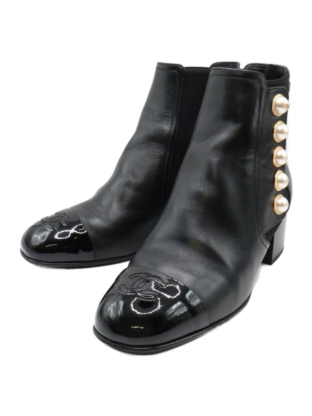 Chanel Faux Pearl Side Gore Boots 37c